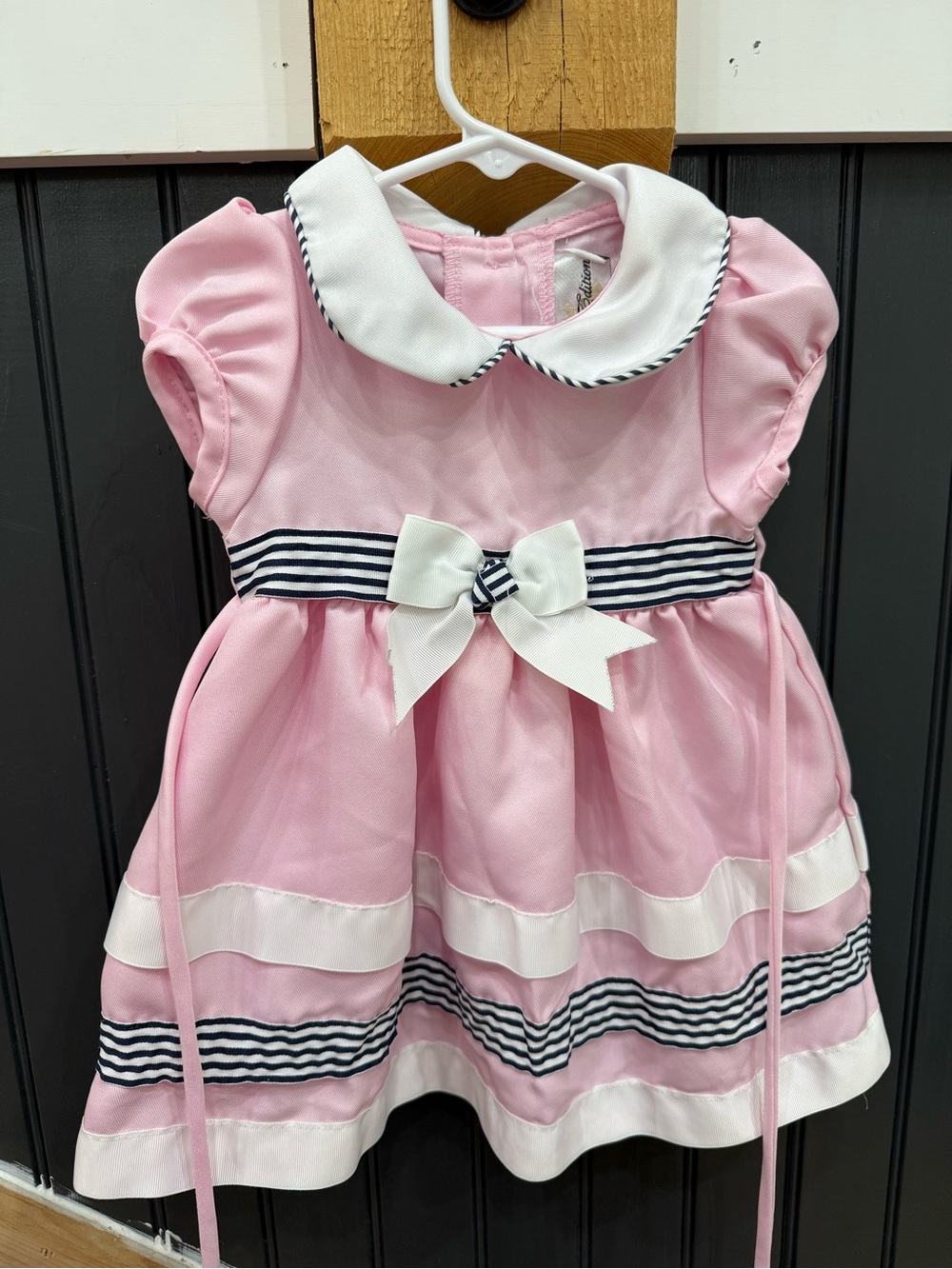 Rare Editions Pink Dress with White Peter Pan Collar and Navy Trim